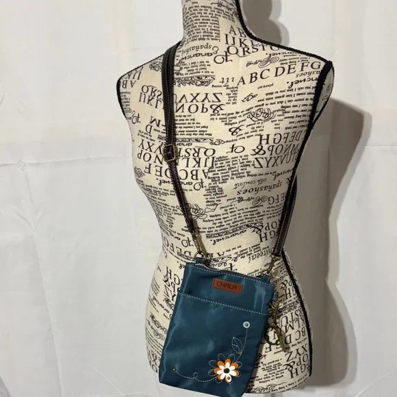 Chala Blue Crossbody Bag with Floral Design - Picture 3 of 8